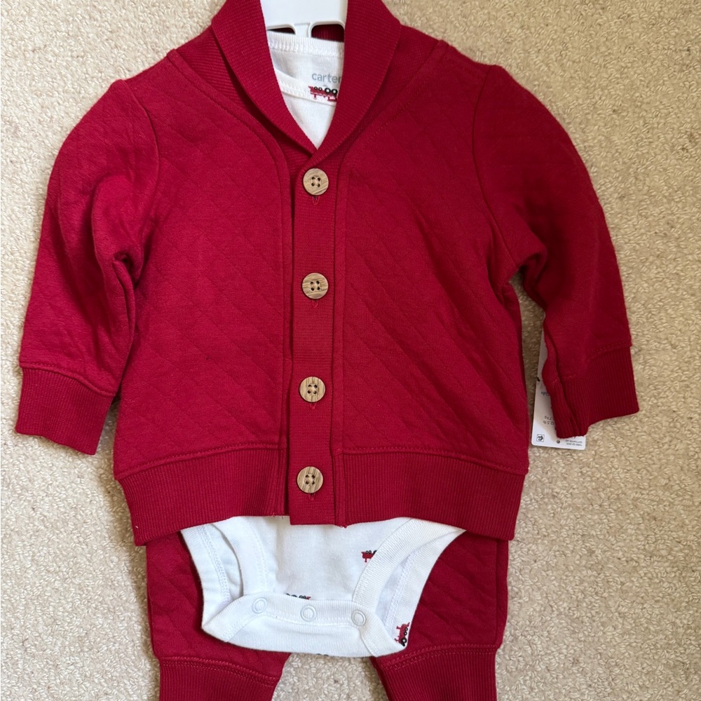 Carter's Red Baby Cardigan with White Onesie